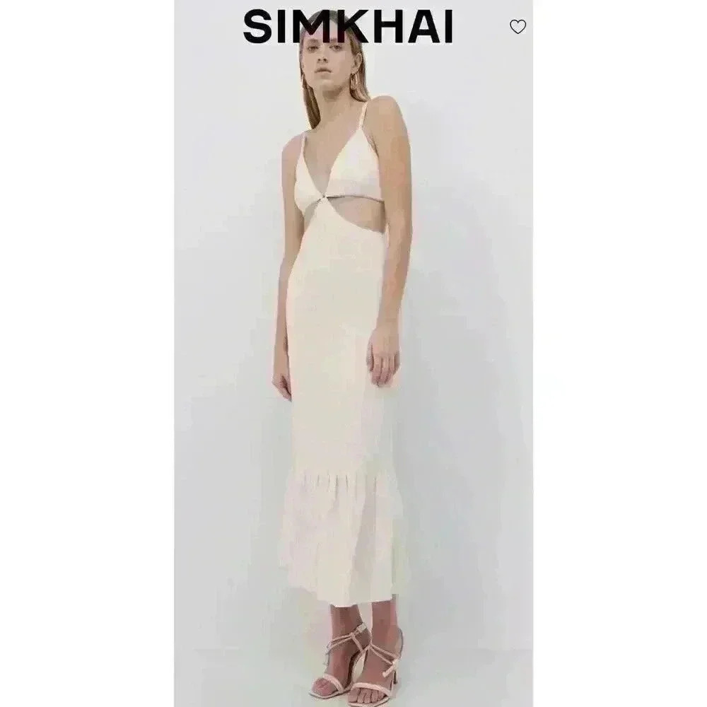 Jonathan Simkhai Ayla Diamante Midi Dress in Egret Sz O Retails $798 Brand New